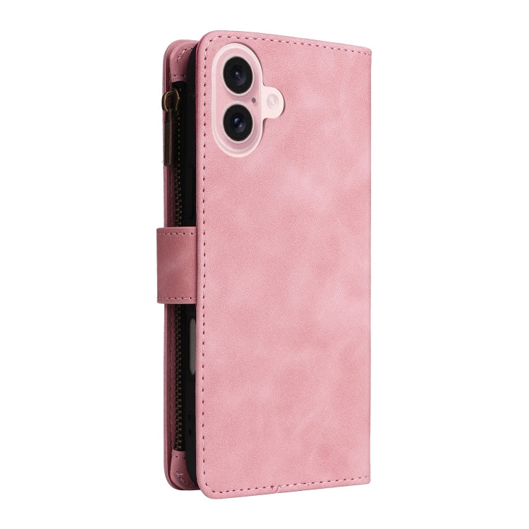 For iPhone 16 Plus Crossbody Multi-card Slot Wallet Zipper Leather Phone Case(Pink) by buy2fix