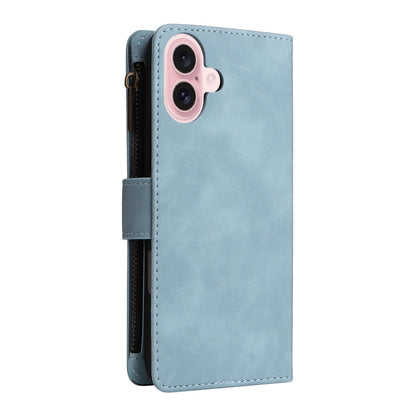 For iPhone 16 Plus Crossbody Multi-card Slot Wallet Zipper Leather Phone Case(Light Blue) - iPhone 16 Plus Cases by buy2fix | Online Shopping UK | buy2fix