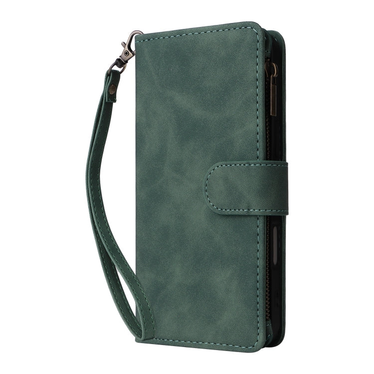 For iPhone 16 Plus Crossbody Multi-card Slot Wallet Zipper Leather Phone Case(Green) - iPhone 16 Plus Cases by buy2fix | Online Shopping UK | buy2fix