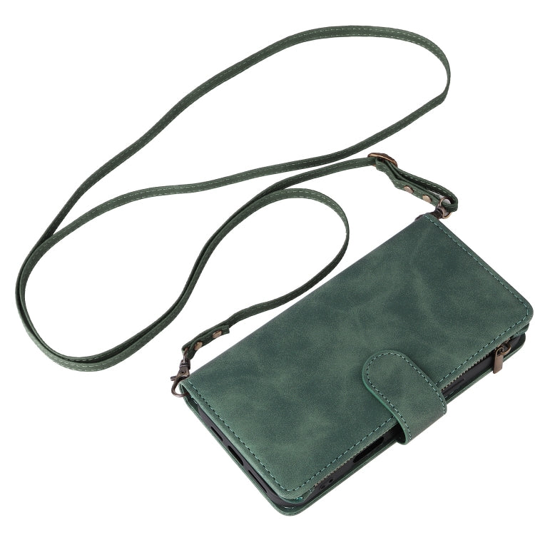 For iPhone 16 Plus Crossbody Multi-card Slot Wallet Zipper Leather Phone Case(Green) - iPhone 16 Plus Cases by buy2fix | Online Shopping UK | buy2fix