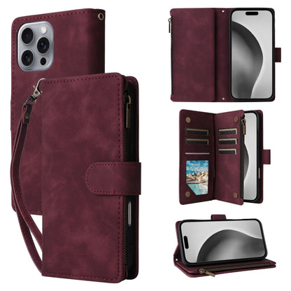 For iPhone 16 Pro Crossbody Multi-card Slot Wallet Zipper Leather Phone Case(Wine Red) by buy2fix
