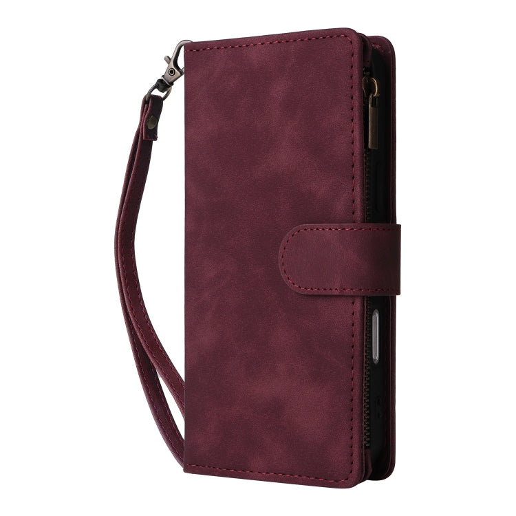 For iPhone 16 Pro Crossbody Multi-card Slot Wallet Zipper Leather Phone Case(Wine Red) by buy2fix