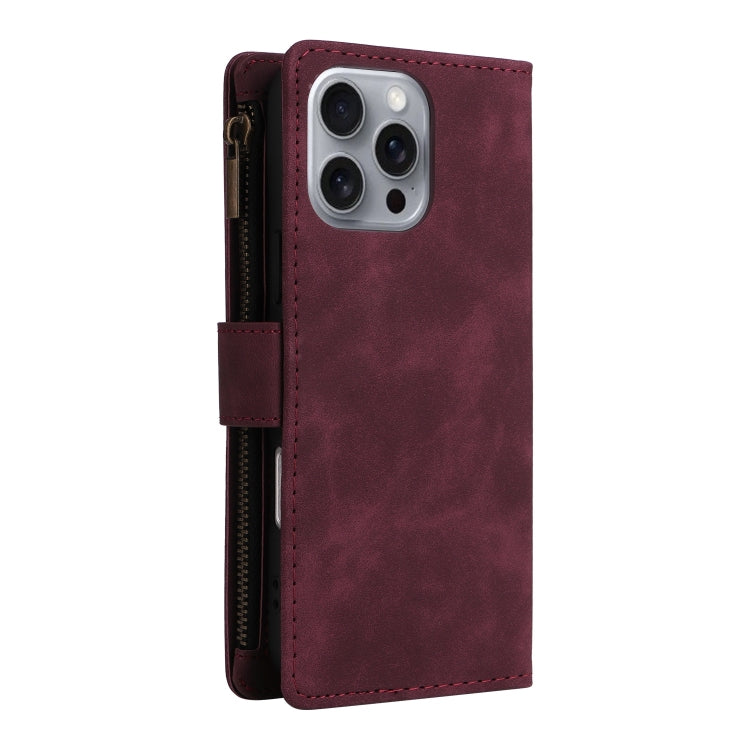 For iPhone 16 Pro Crossbody Multi-card Slot Wallet Zipper Leather Phone Case(Wine Red) by buy2fix