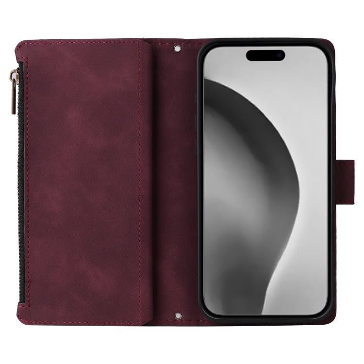 For iPhone 16 Pro Crossbody Multi-card Slot Wallet Zipper Leather Phone Case(Wine Red) by buy2fix