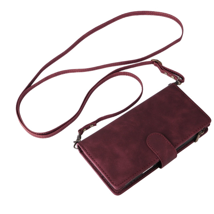 For iPhone 16 Pro Crossbody Multi-card Slot Wallet Zipper Leather Phone Case(Wine Red) by buy2fix