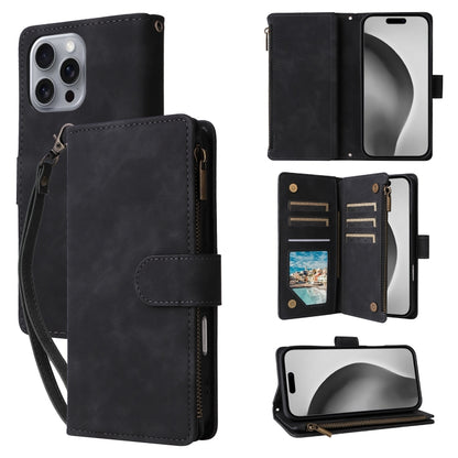For iPhone 16 Pro Crossbody Multi-card Slot Wallet Zipper Leather Phone Case(Black) by buy2fix