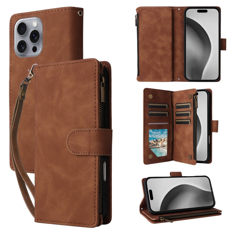 For iPhone 16 Pro Crossbody Multi-card Slot Wallet Zipper Leather Phone Case(Brown) by buy2fix