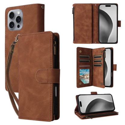 For iPhone 16 Pro Crossbody Multi-card Slot Wallet Zipper Leather Phone Case(Brown) by buy2fix