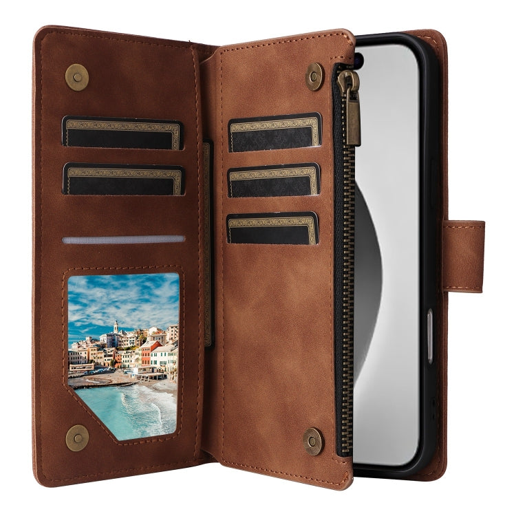 For iPhone 16 Pro Crossbody Multi-card Slot Wallet Zipper Leather Phone Case(Brown) by buy2fix