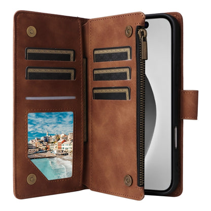 For iPhone 16 Pro Crossbody Multi-card Slot Wallet Zipper Leather Phone Case(Brown) by buy2fix