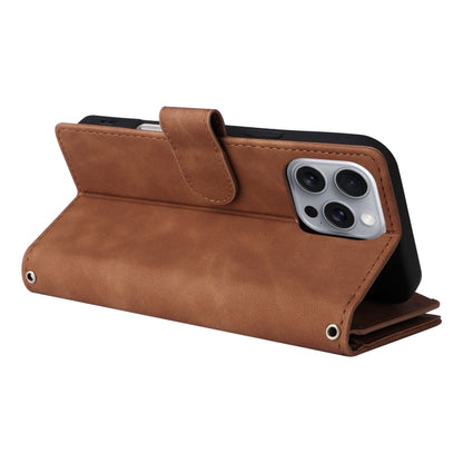 For iPhone 16 Pro Crossbody Multi-card Slot Wallet Zipper Leather Phone Case(Brown) by buy2fix