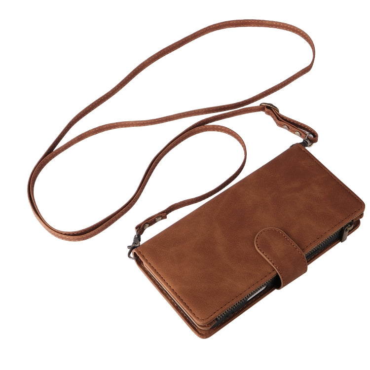 For iPhone 16 Pro Crossbody Multi-card Slot Wallet Zipper Leather Phone Case(Brown) by buy2fix