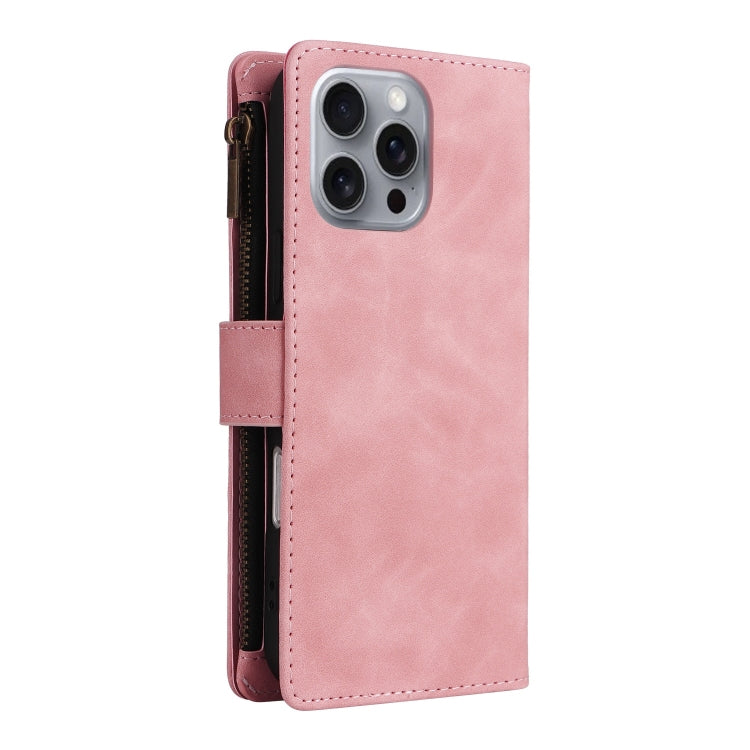 For iPhone 16 Pro Crossbody Multi-card Slot Wallet Zipper Leather Phone Case(Pink) by buy2fix