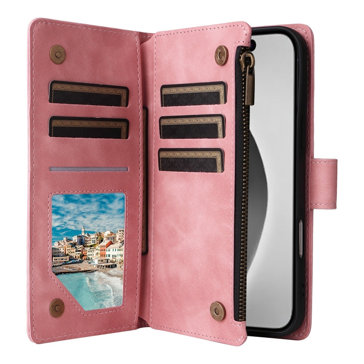 For iPhone 16 Pro Crossbody Multi-card Slot Wallet Zipper Leather Phone Case(Pink) by buy2fix