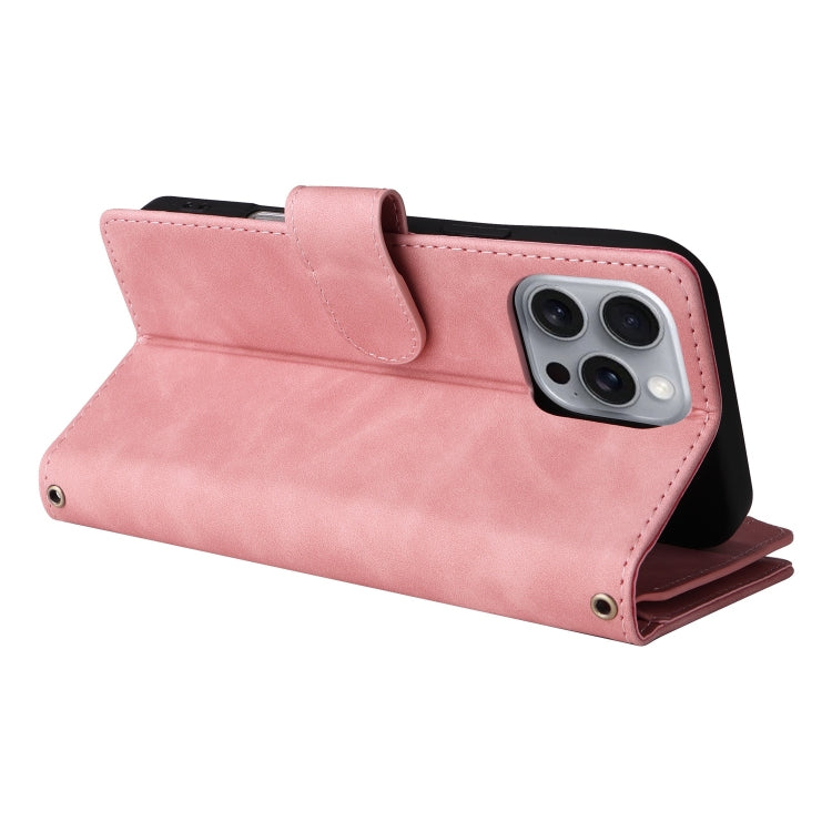 For iPhone 16 Pro Crossbody Multi-card Slot Wallet Zipper Leather Phone Case(Pink) by buy2fix