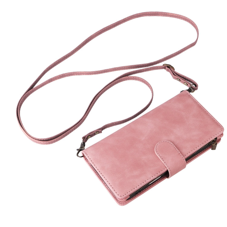 For iPhone 16 Pro Crossbody Multi-card Slot Wallet Zipper Leather Phone Case(Pink) by buy2fix