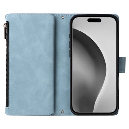For iPhone 16 Pro Crossbody Multi-card Slot Wallet Zipper Leather Phone Case(Light Blue) by buy2fix