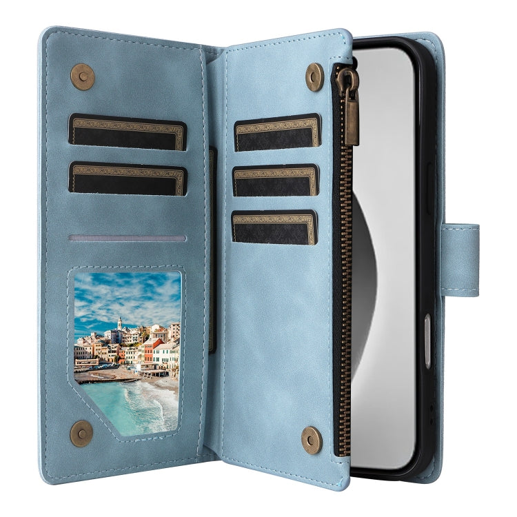 For iPhone 16 Pro Crossbody Multi-card Slot Wallet Zipper Leather Phone Case(Light Blue) by buy2fix