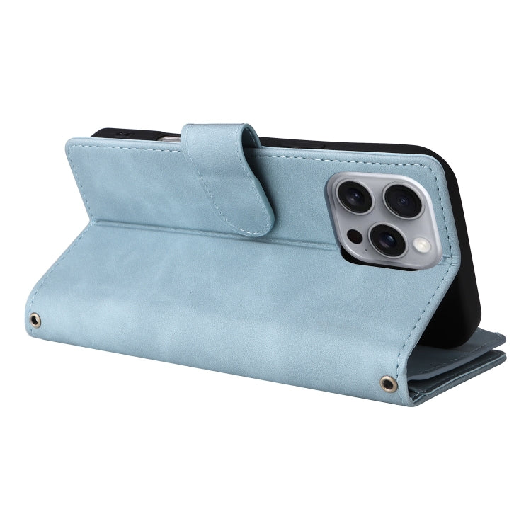 For iPhone 16 Pro Crossbody Multi-card Slot Wallet Zipper Leather Phone Case(Light Blue) by buy2fix
