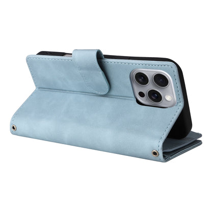 For iPhone 16 Pro Crossbody Multi-card Slot Wallet Zipper Leather Phone Case(Light Blue) by buy2fix