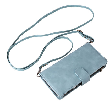 For iPhone 16 Pro Crossbody Multi-card Slot Wallet Zipper Leather Phone Case(Light Blue) by buy2fix