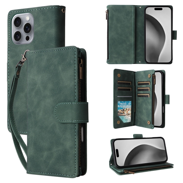 For iPhone 16 Pro Crossbody Multi-card Slot Wallet Zipper Leather Phone Case(Green) by buy2fix