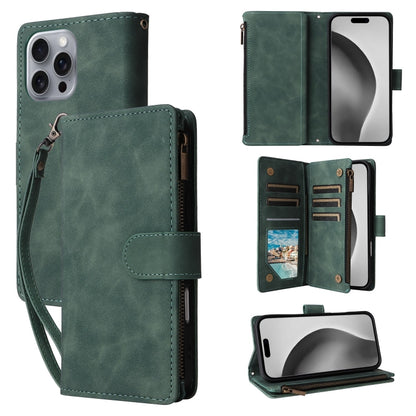 For iPhone 16 Pro Crossbody Multi-card Slot Wallet Zipper Leather Phone Case(Green) by buy2fix
