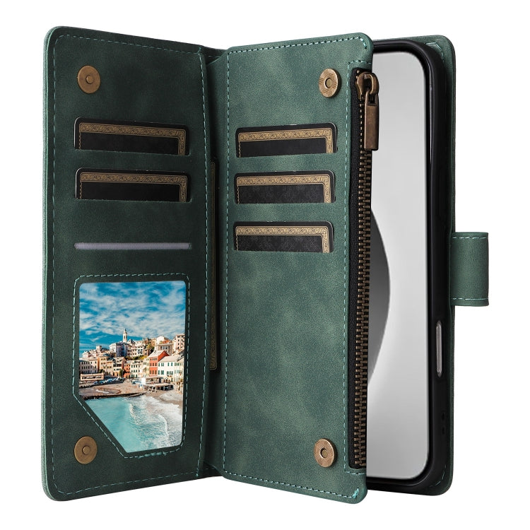 For iPhone 16 Pro Crossbody Multi-card Slot Wallet Zipper Leather Phone Case(Green) by buy2fix