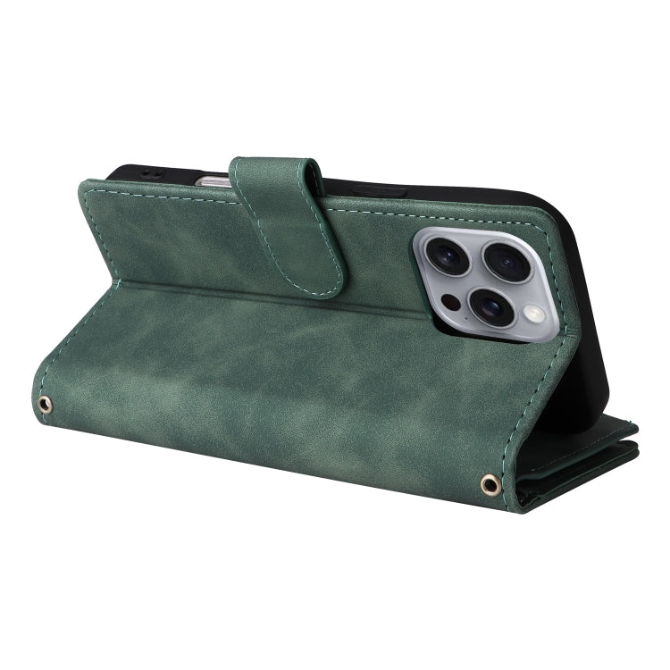 For iPhone 16 Pro Crossbody Multi-card Slot Wallet Zipper Leather Phone Case(Green) by buy2fix