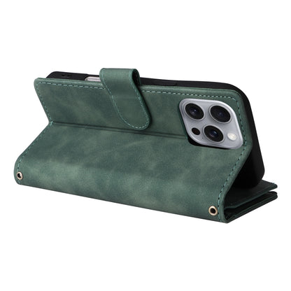 For iPhone 16 Pro Crossbody Multi-card Slot Wallet Zipper Leather Phone Case(Green) by buy2fix