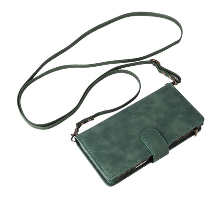 For iPhone 16 Pro Crossbody Multi-card Slot Wallet Zipper Leather Phone Case(Green) by buy2fix