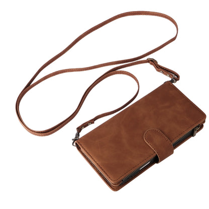 For iPhone 16 Pro Max Crossbody Multi-card Slot Wallet Zipper Leather Phone Case(Brown) by buy2fix