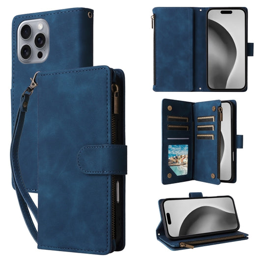 For iPhone 16 Pro Max Crossbody Multi-card Slot Wallet Zipper Leather Phone Case(Dark Blue) - iPhone 16 Pro Max Cases by buy2fix | Online Shopping UK | buy2fix