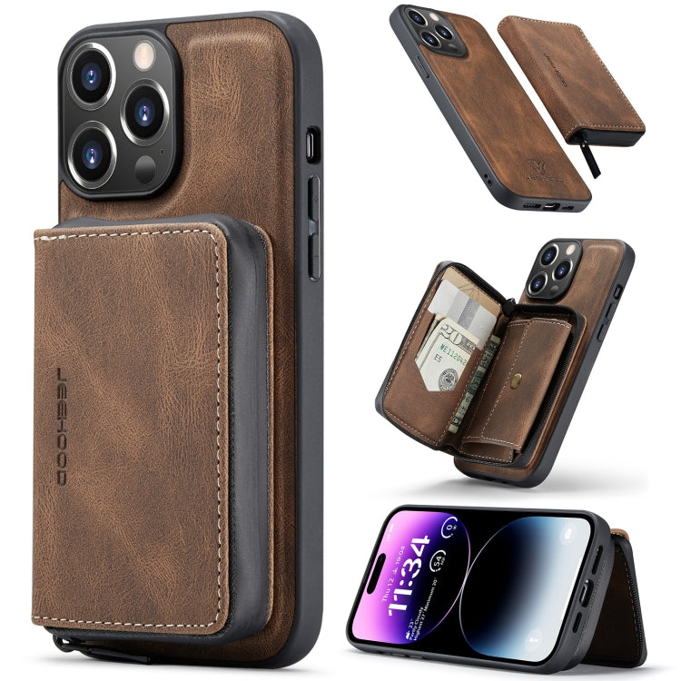 For iPhone 15 Pro JEEHOOD Magnetic Zipper Wallet Leather Phone Case(Brown) - iPhone 15 Pro Cases by JEEHOOD | Online Shopping UK | buy2fix
