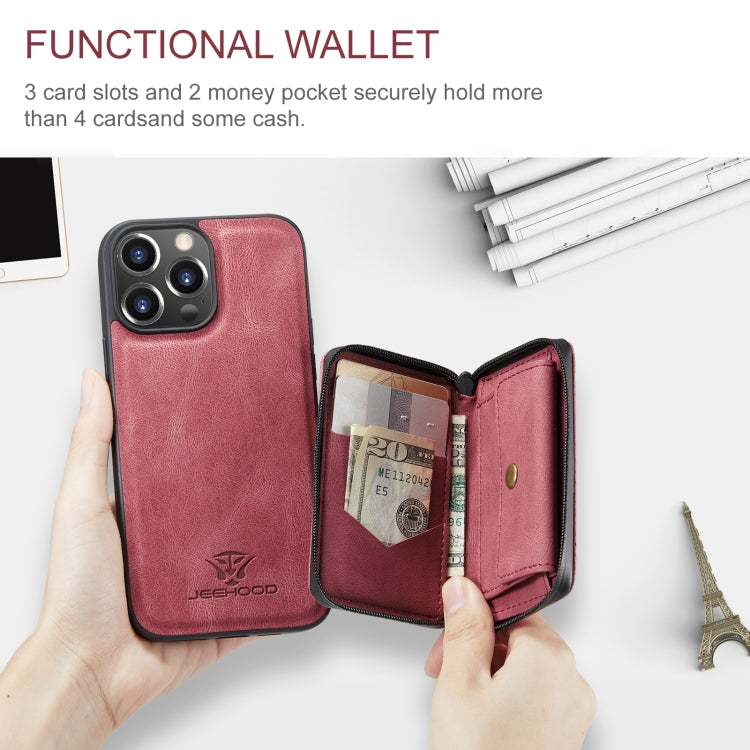 For iPhone 15 Pro JEEHOOD Magnetic Zipper Wallet Leather Phone Case(Red) - iPhone 15 Pro Cases by JEEHOOD | Online Shopping UK | buy2fix
