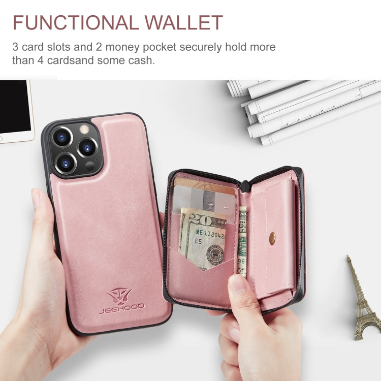 For iPhone 15 Pro JEEHOOD Magnetic Zipper Wallet Leather Phone Case(Pink) - iPhone 15 Pro Cases by JEEHOOD | Online Shopping UK | buy2fix