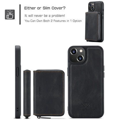 For iPhone 15 Plus JEEHOOD Magnetic Zipper Wallet Leather Phone Case(Black) - iPhone 15 Plus Cases by JEEHOOD | Online Shopping UK | buy2fix