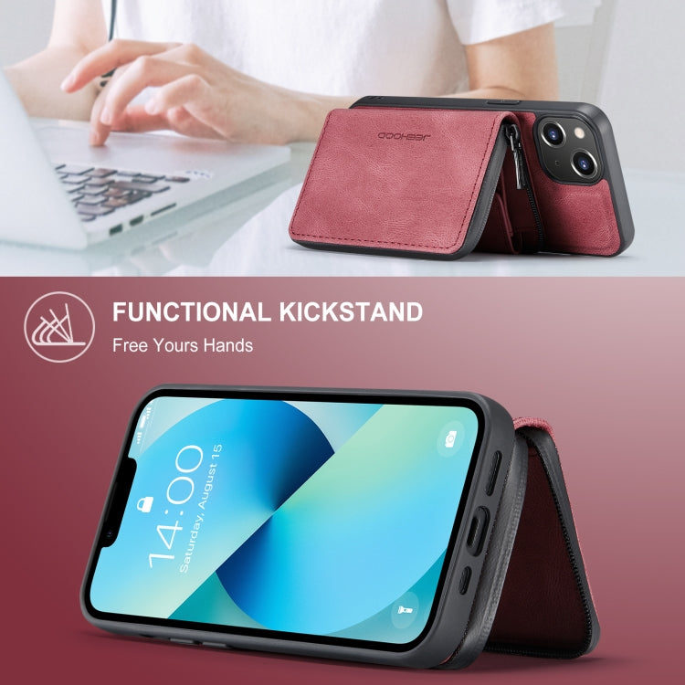 For iPhone 15 Plus JEEHOOD Magnetic Zipper Wallet Leather Phone Case(Red) - iPhone 15 Plus Cases by JEEHOOD | Online Shopping UK | buy2fix