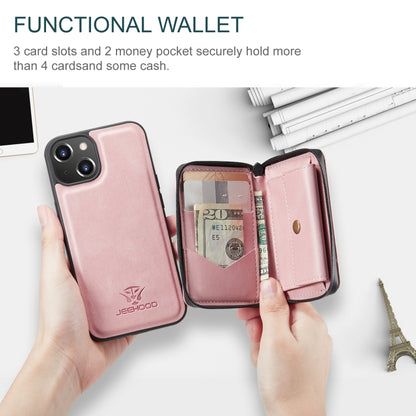 For iPhone 15 Plus JEEHOOD Magnetic Zipper Wallet Leather Phone Case(Pink) - iPhone 15 Plus Cases by JEEHOOD | Online Shopping UK | buy2fix