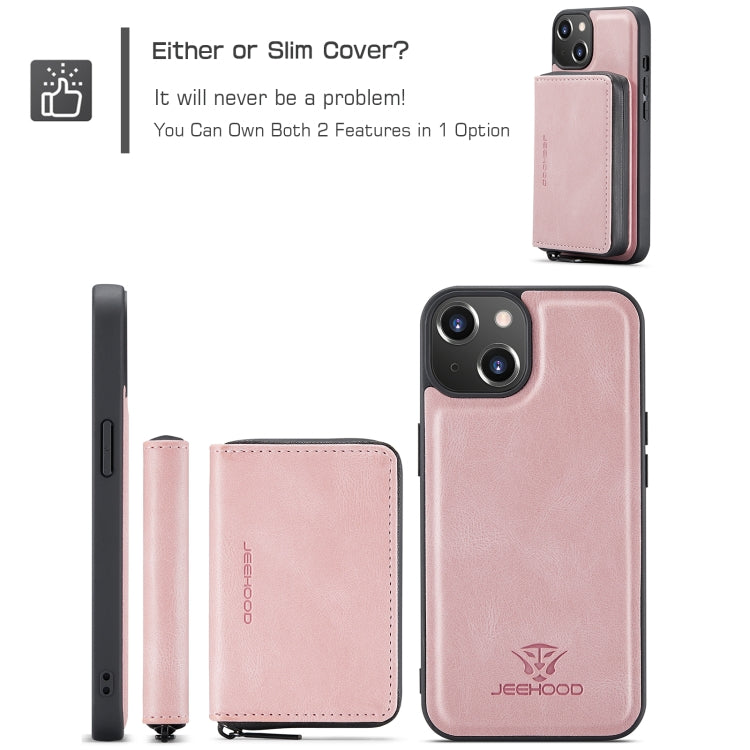 For iPhone 15 Plus JEEHOOD Magnetic Zipper Wallet Leather Phone Case(Pink) - iPhone 15 Plus Cases by JEEHOOD | Online Shopping UK | buy2fix