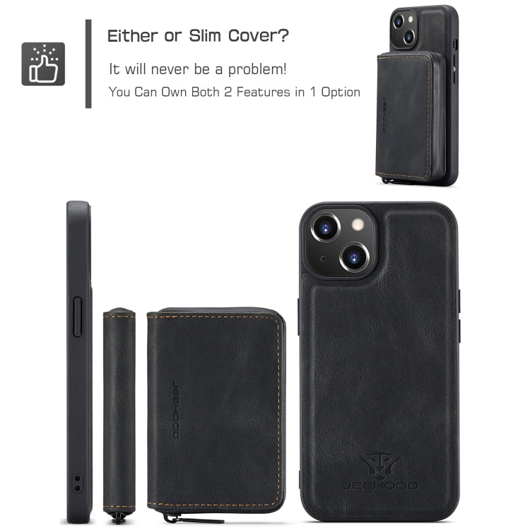 For iPhone 15 JEEHOOD Magnetic Zipper Wallet Leather Phone Case(Black) - iPhone 15 Cases by JEEHOOD | Online Shopping UK | buy2fix