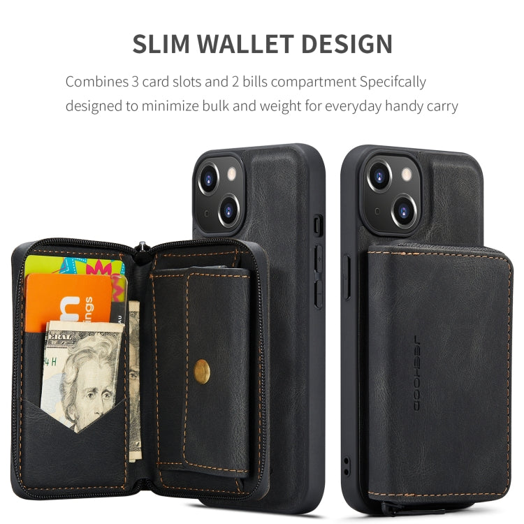 For iPhone 15 JEEHOOD Magnetic Zipper Wallet Leather Phone Case(Black) - iPhone 15 Cases by JEEHOOD | Online Shopping UK | buy2fix
