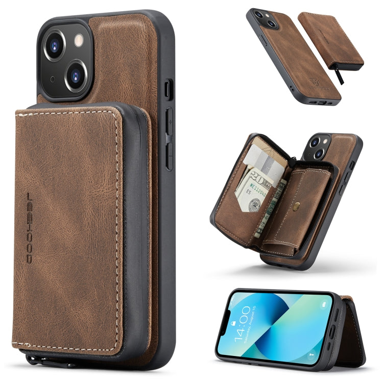 For iPhone 15 JEEHOOD Magnetic Zipper Wallet Leather Phone Case(Brown) - iPhone 15 Cases by JEEHOOD | Online Shopping UK | buy2fix