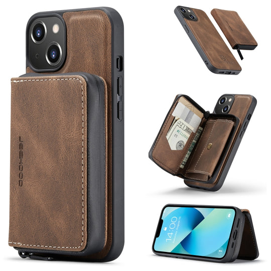 For iPhone 15 JEEHOOD Magnetic Zipper Wallet Leather Phone Case(Brown)