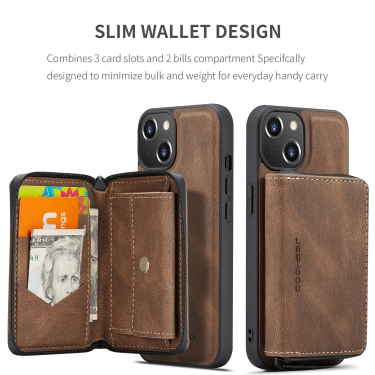 For iPhone 15 JEEHOOD Magnetic Zipper Wallet Leather Phone Case(Brown) - iPhone 15 Cases by JEEHOOD | Online Shopping UK | buy2fix