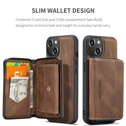 For iPhone 15 JEEHOOD Magnetic Zipper Wallet Leather Phone Case(Brown) - iPhone 15 Cases by JEEHOOD | Online Shopping UK | buy2fix