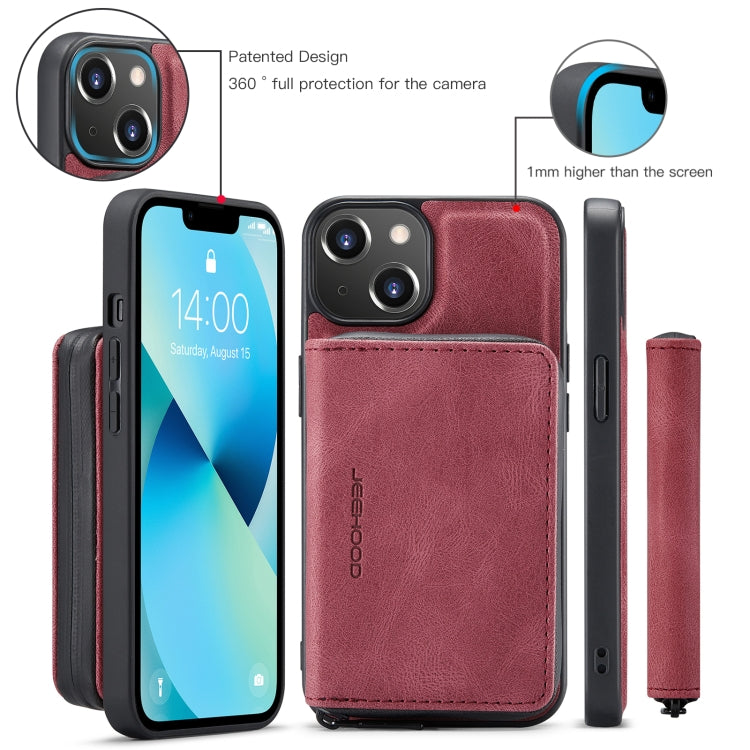 For iPhone 15 JEEHOOD Magnetic Zipper Wallet Leather Phone Case(Red) - iPhone 15 Cases by JEEHOOD | Online Shopping UK | buy2fix