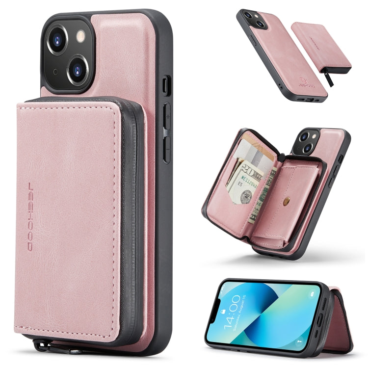 For iPhone 15 JEEHOOD Magnetic Zipper Wallet Leather Phone Case(Pink) - iPhone 15 Cases by JEEHOOD | Online Shopping UK | buy2fix