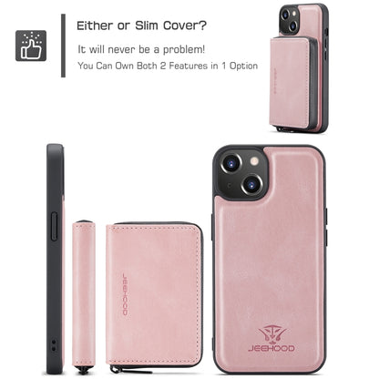 For iPhone 15 JEEHOOD Magnetic Zipper Wallet Leather Phone Case(Pink) - iPhone 15 Cases by JEEHOOD | Online Shopping UK | buy2fix