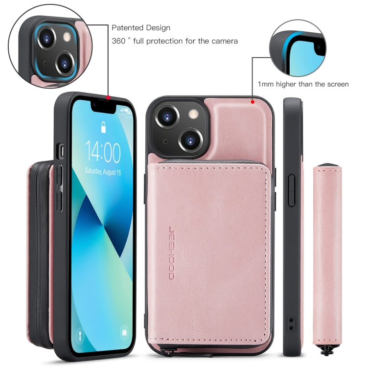 For iPhone 15 JEEHOOD Magnetic Zipper Wallet Leather Phone Case(Pink) - iPhone 15 Cases by JEEHOOD | Online Shopping UK | buy2fix